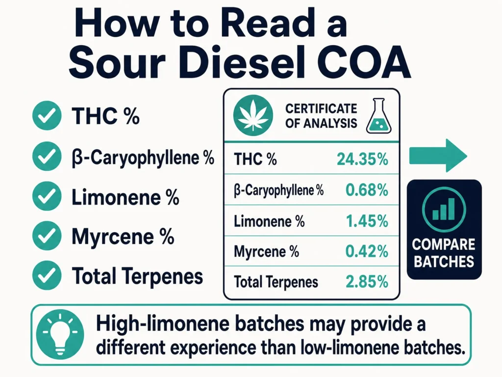 how to read a Sour Diesel certificate of analysis infographic
