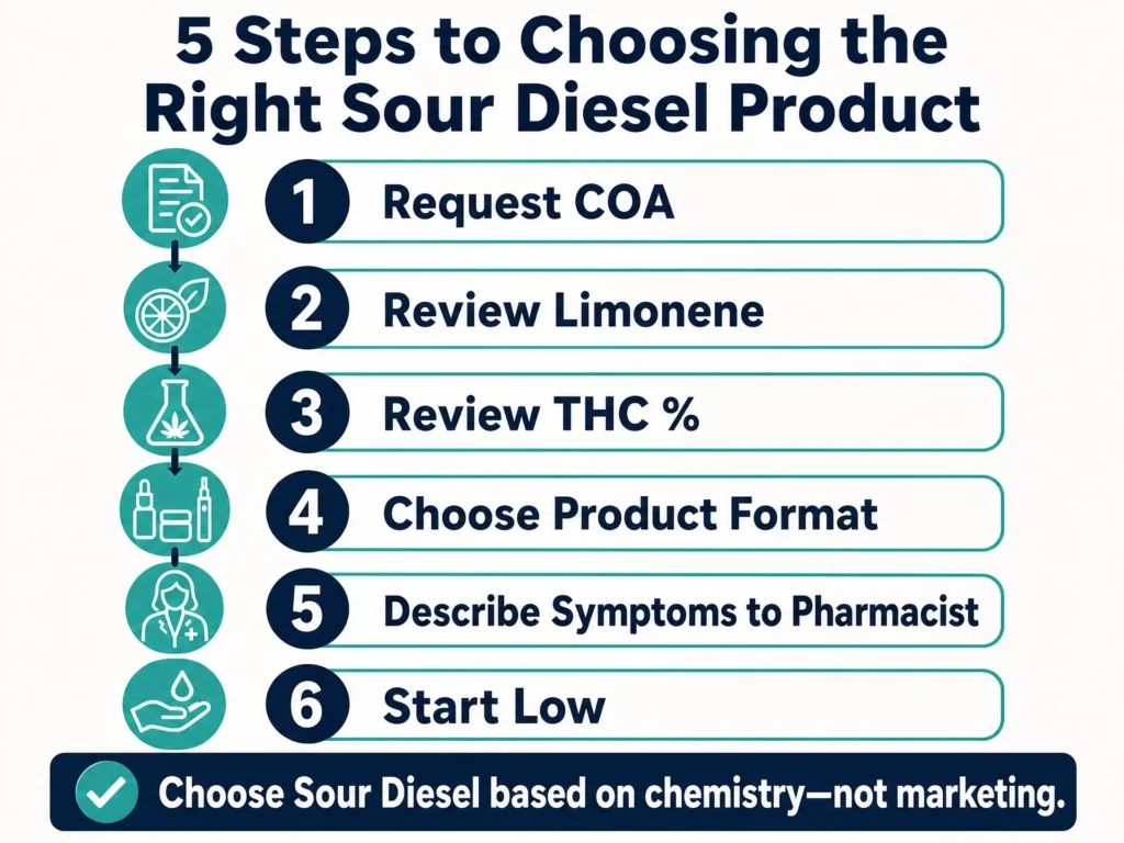 how to choose the right Sour Diesel product infographic