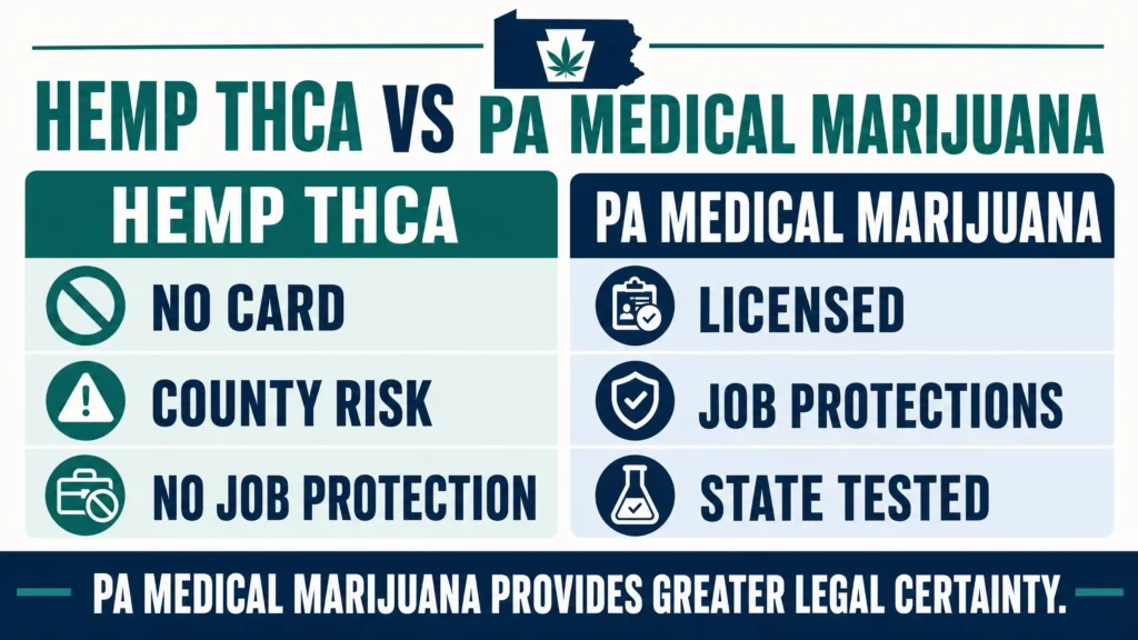 hemp THCA vs Pennsylvania medical marijuana infographic