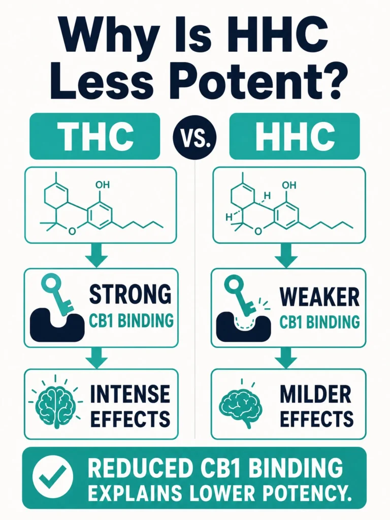 why HHC is less potent than THC infographic