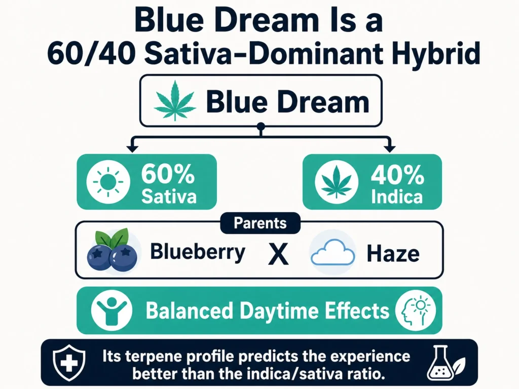 Blue Dream 60 40 hybrid genetics infographic