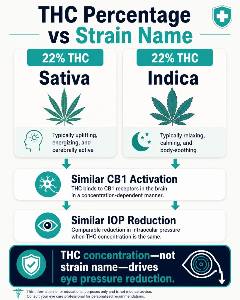THC percentage vs strain name glaucoma infographic