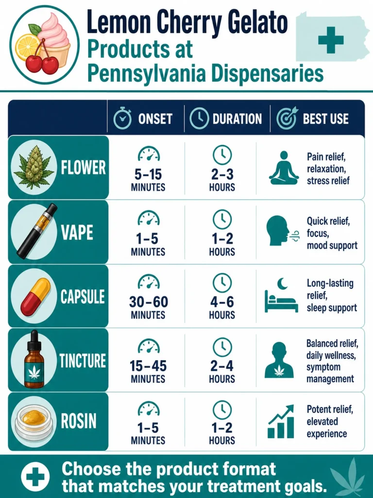 Lemon Cherry Gelato products at Pennsylvania dispensaries infographic