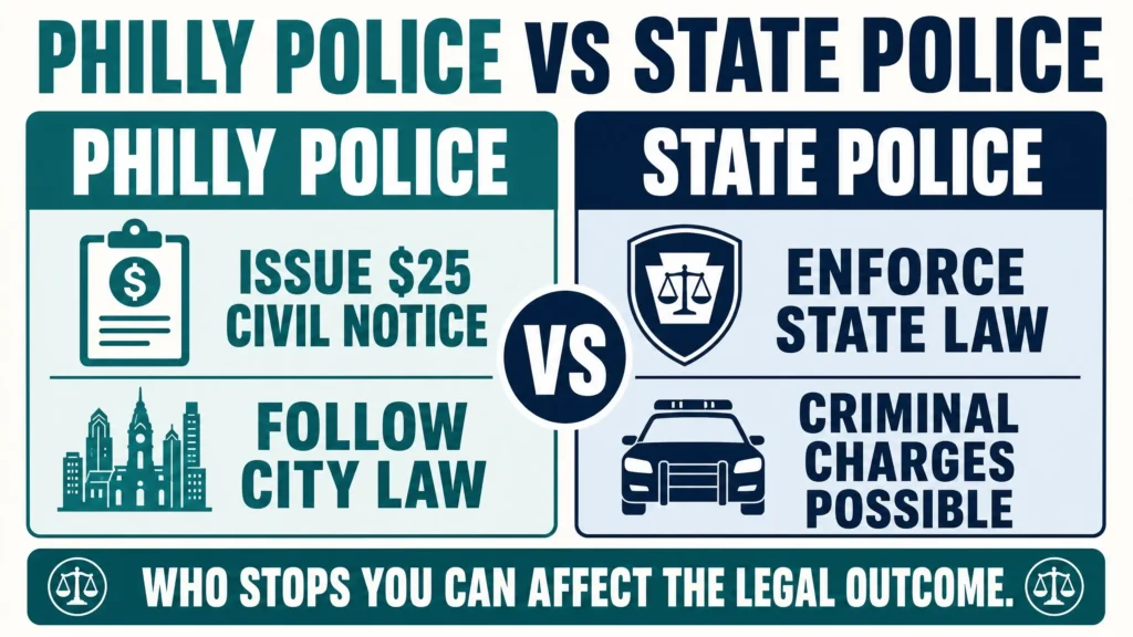 Philadelphia Police vs Pennsylvania State Police marijuana enforcement infographic