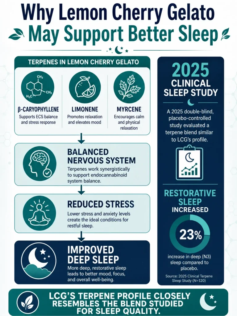 Lemon Cherry Gelato sleep terpene blend infographic