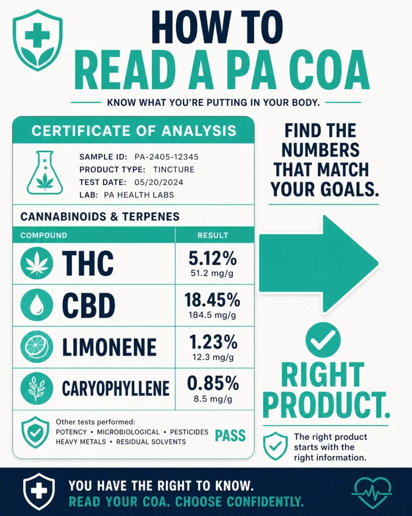 how to read a Pennsylvania cannabis certificate of analysis infographic