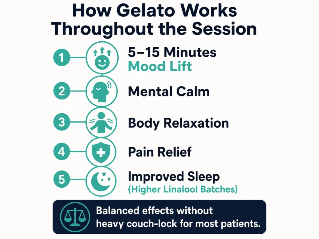 Gelato therapeutic effects timeline infographic