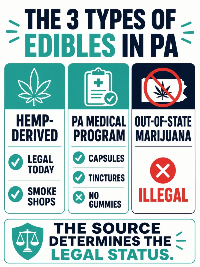 three legal categories of cannabis edibles in Pennsylvania infographic