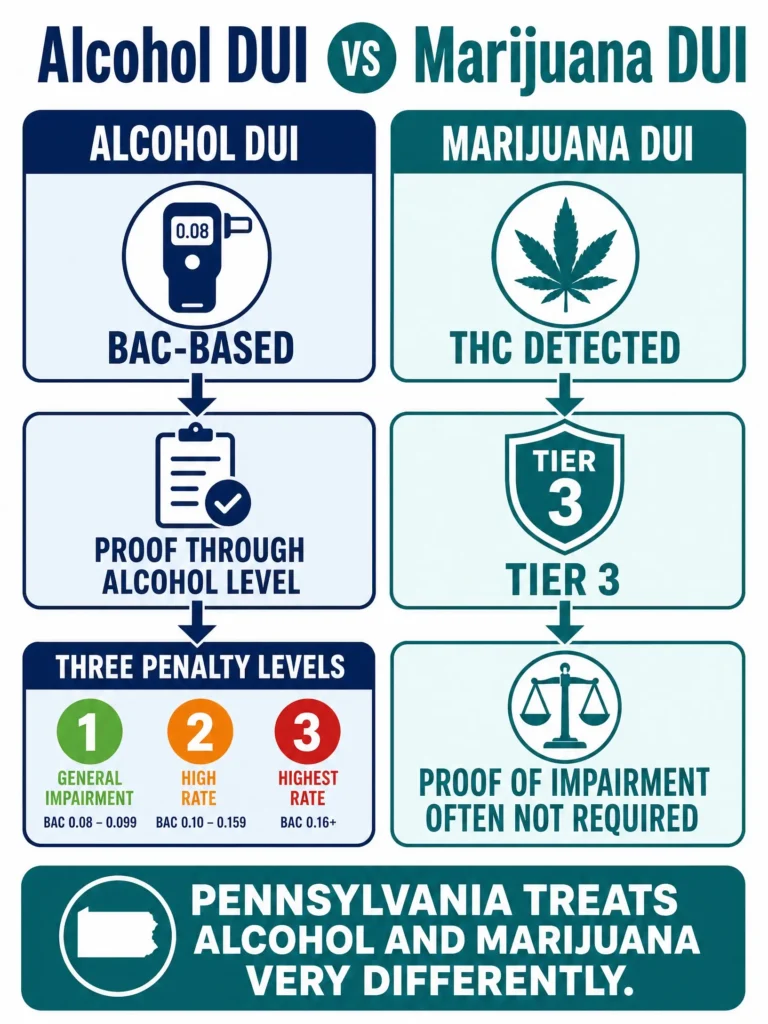 alcohol DUI vs marijuana DUI Pennsylvania infographic