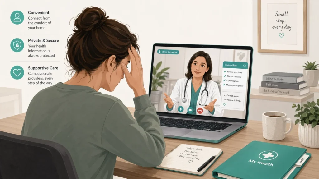 anxiety patient telehealth consultation brain disorder infographic