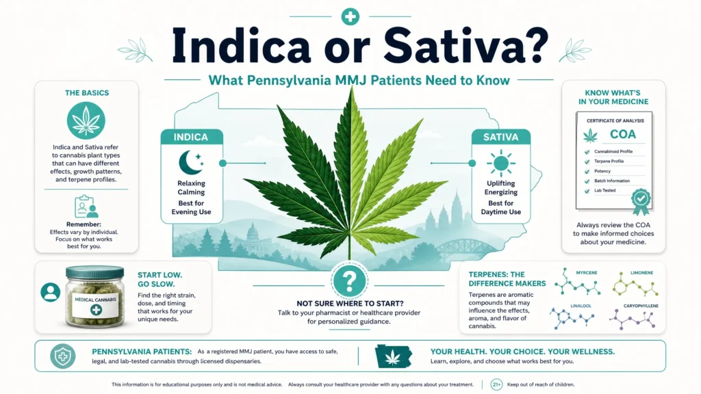 indica or sativa infographic for Pennsylvania medical marijuana patients