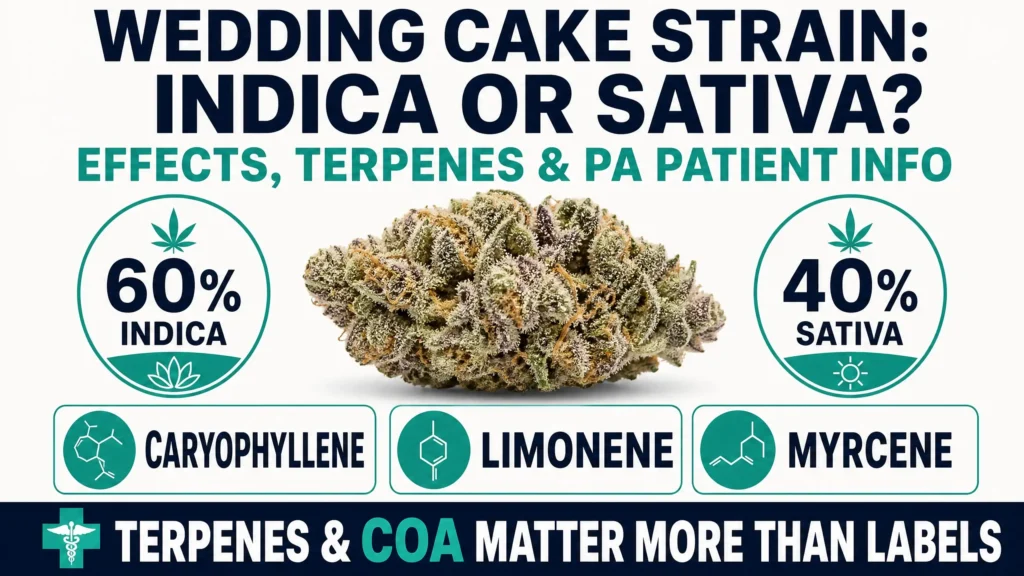 Wedding Cake strain indica or sativa infographic