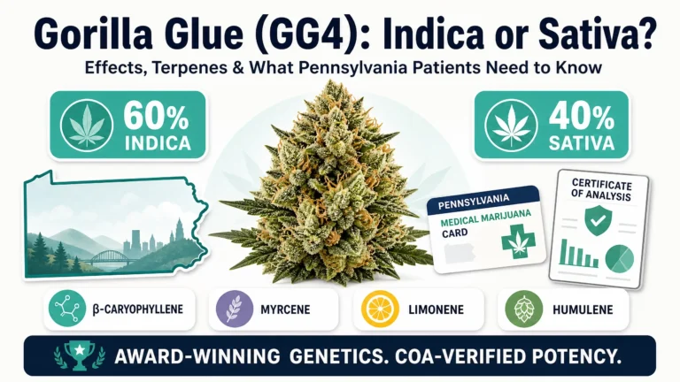 Gorilla Glue GG4 strain indica or sativa infographic