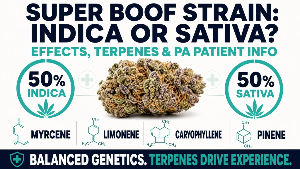 Super Boof strain indica or sativa infographic
