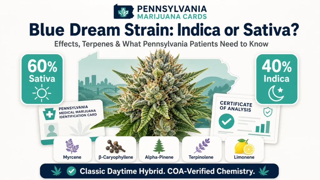 Blue Dream strain indica or sativa infographic